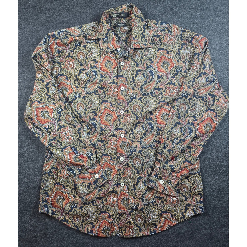 Rare Sean John Mens Paisley Print Button Down Long Sleeve Shirt Hippie Size L